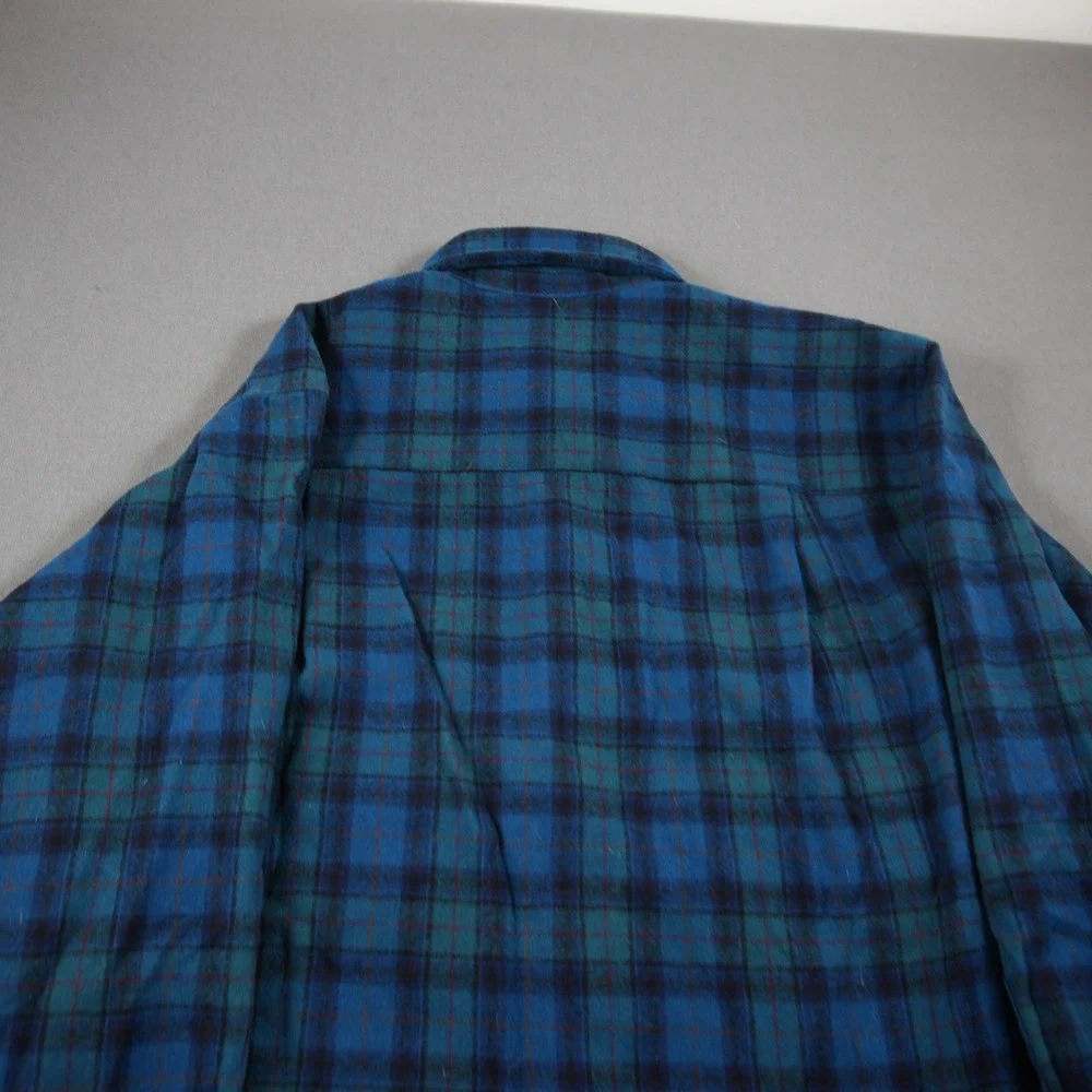 Pendleton Vintage Plaid Wool Flannel Men Shirt L Western Blue Logger Cabin Retro